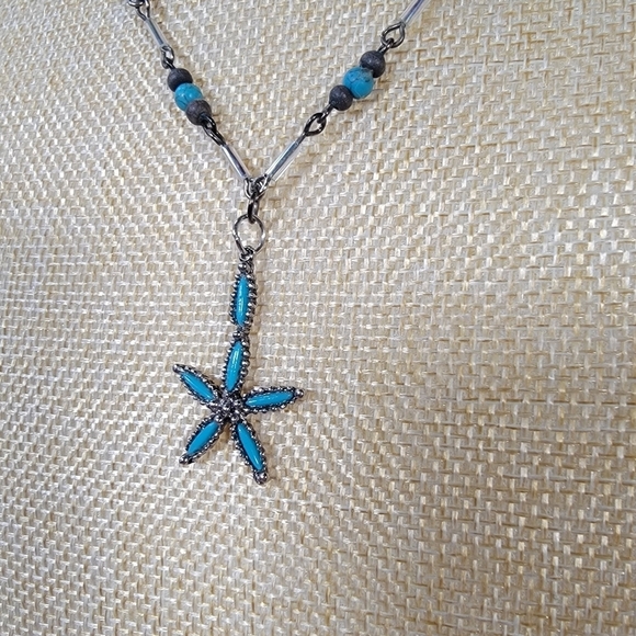 Zuni Style Faux Turquoise Beaded Necklace Star Starfish - Picture 6 of 17